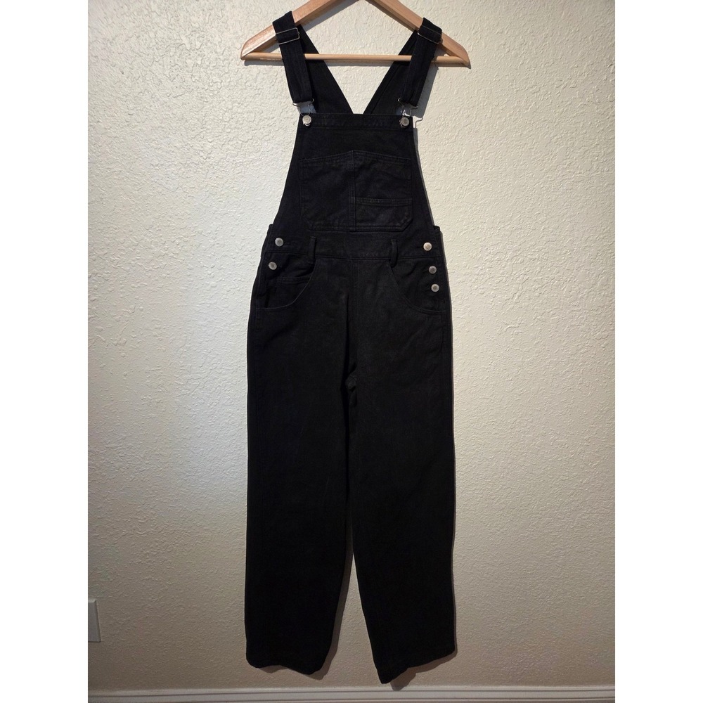 John Galt Black Denim Overalls Womens Size S Wide Leg Cotton Dungarees RR085